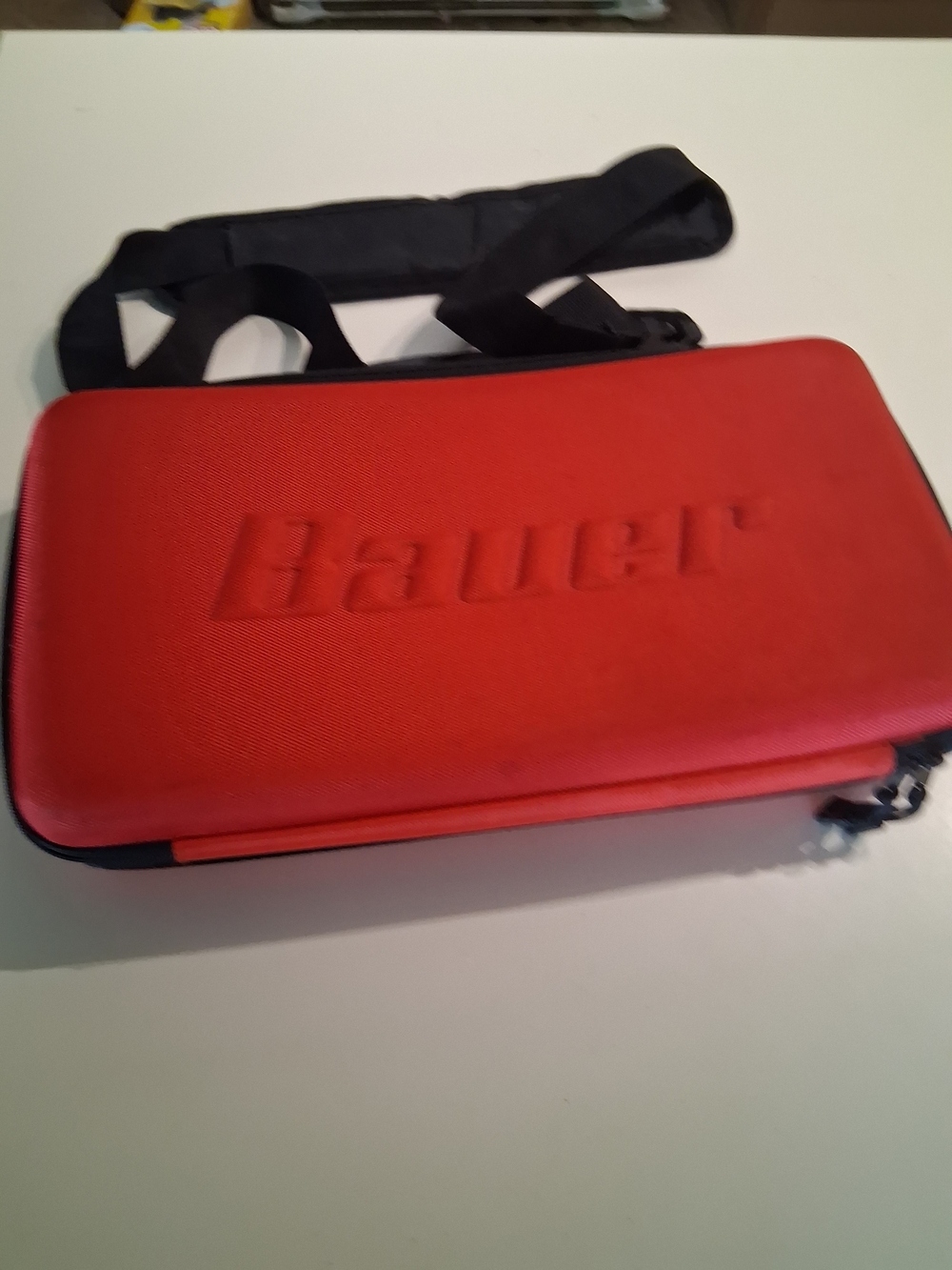 Bauer Red Hard Shell Travel Carry Case with Black Strap